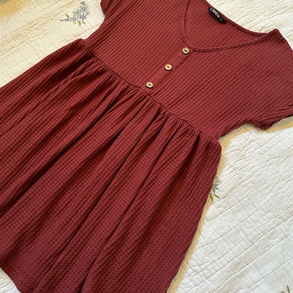 XS short sleeved rust color dress - babydoll dress with buttons - Picture 6 of 13